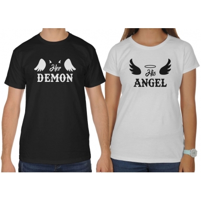 Koszulki dla par zakochanych komplet 2 szt Her demon His angel